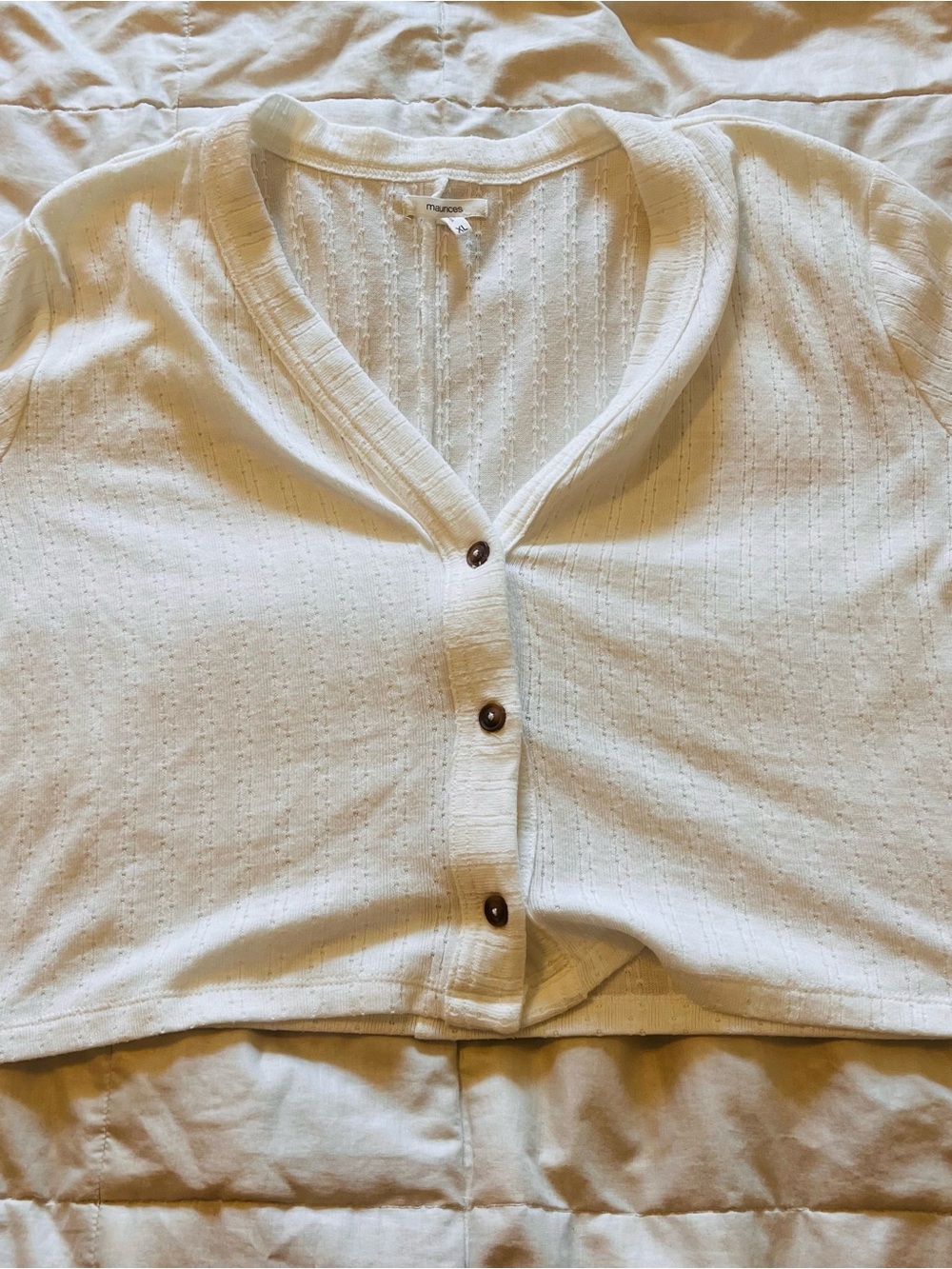 Maurices Ivory Button-Front Cropped Pointelle Cardigan